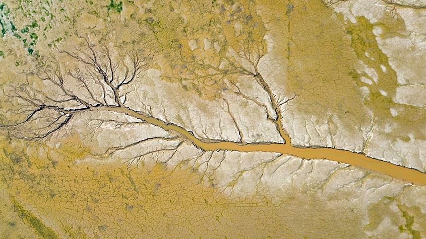 黃河河床現(xiàn)巨幅“水粉沙畫”